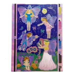 Sandylion Iridescent Shiny Fairy Sticker Sheet Night Sky Stars Pink Blue Flowers